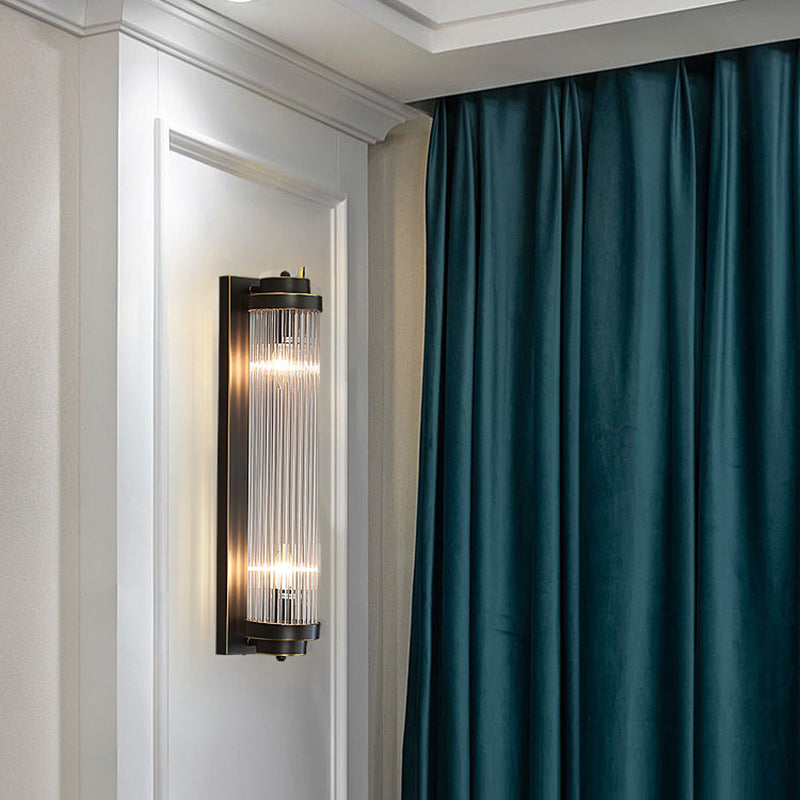 Half Cylinder Shade 2 Lights Wall Sconce Modern Style Crystal Wall Mount Light Fixture