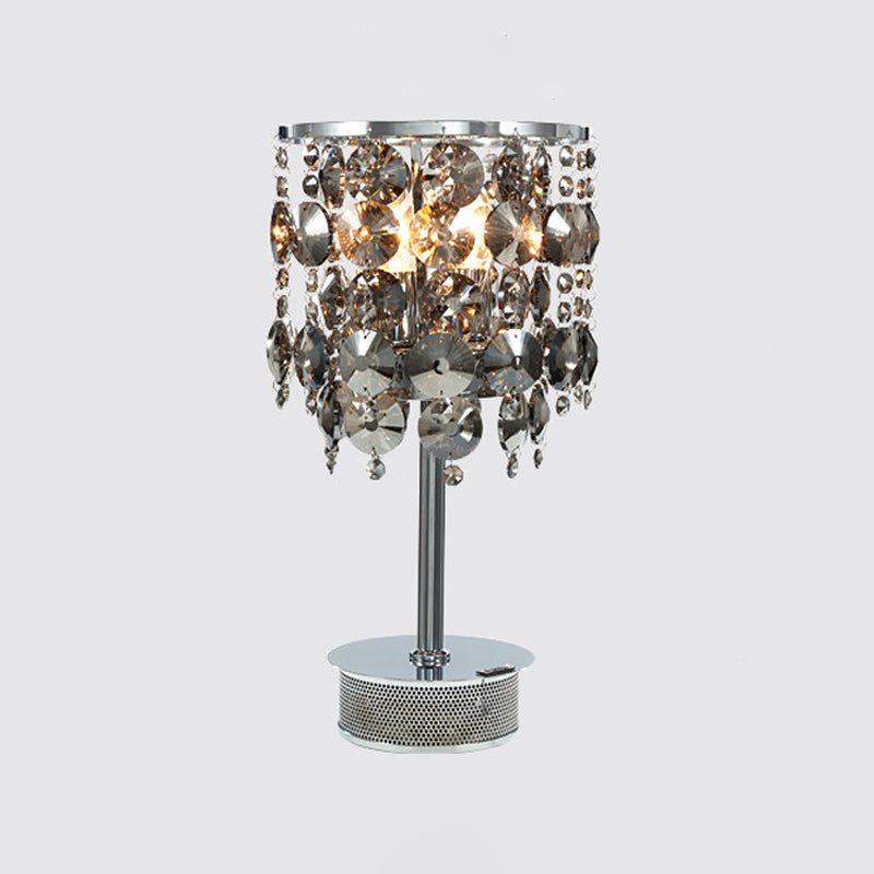 Tavolo cilindrico luce moderna fumo grigio cristallo 2 teste lampada da comodino