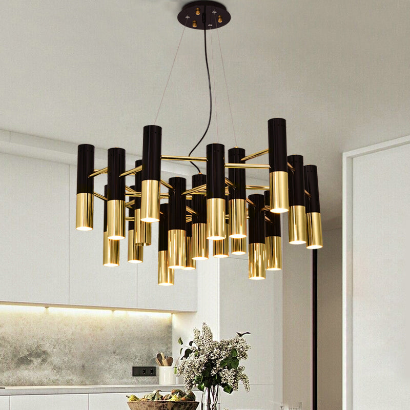 Modern Style Chandelier Light Tubes Shape Metal Pendant Lighting in Black and Gold