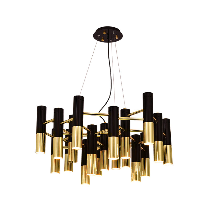 Modern Style Chandelier Light Tubes Shape Metal Pendant Lighting in Black and Gold