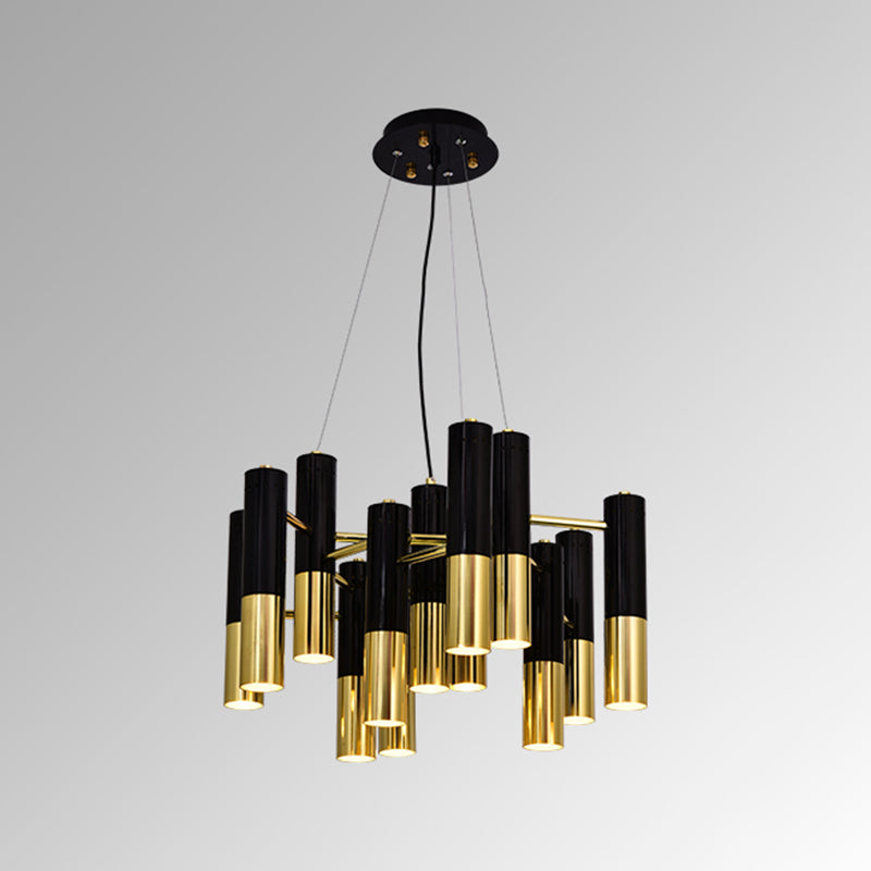 Modern Style Chandelier Light Tubes Shape Metal Pendant Lighting in Black and Gold