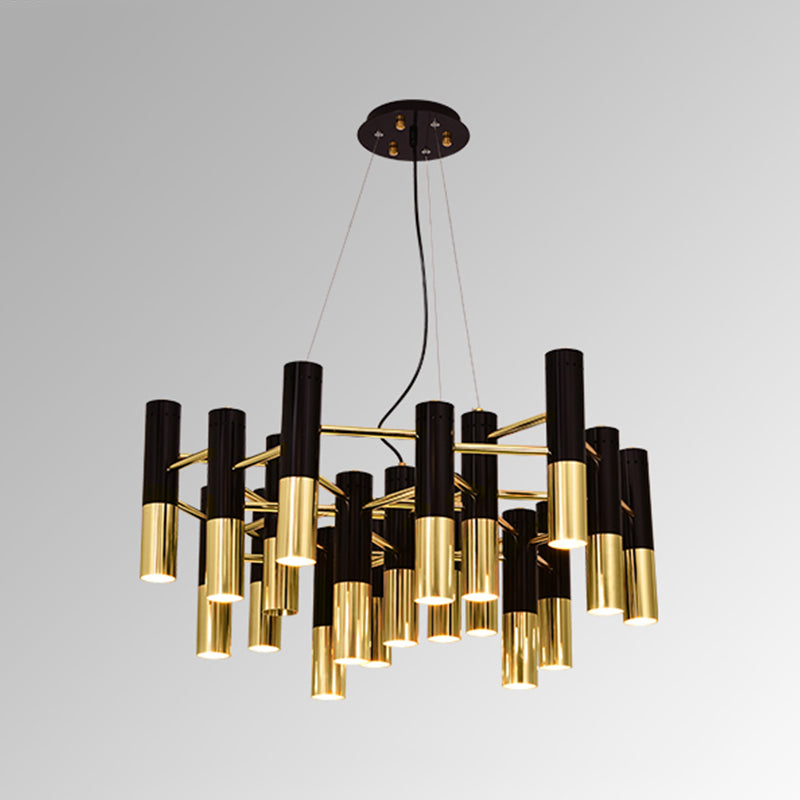 Modern Style Chandelier Light Tubes Shape Metal Pendant Lighting in Black and Gold