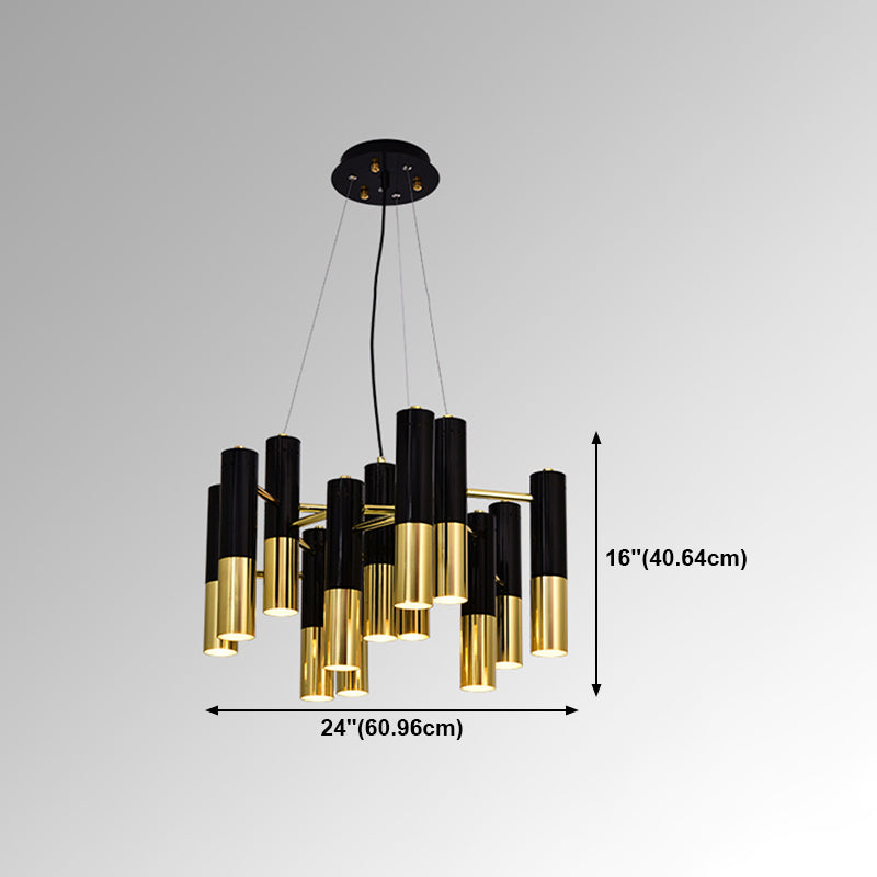 Modern Style Chandelier Light Tubes Shape Metal Pendant Lighting in Black and Gold