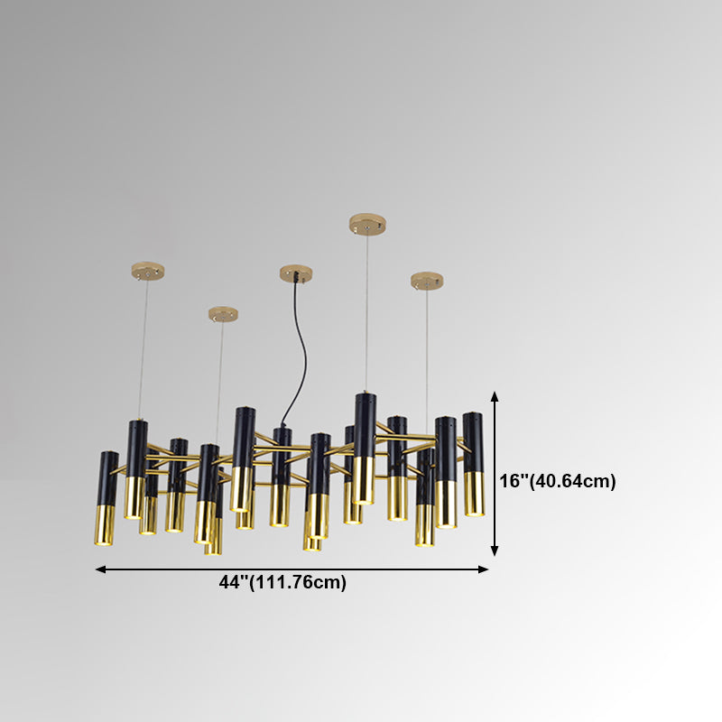 Modern Style Chandelier Light Tubes Shape Metal Pendant Lighting in Black and Gold