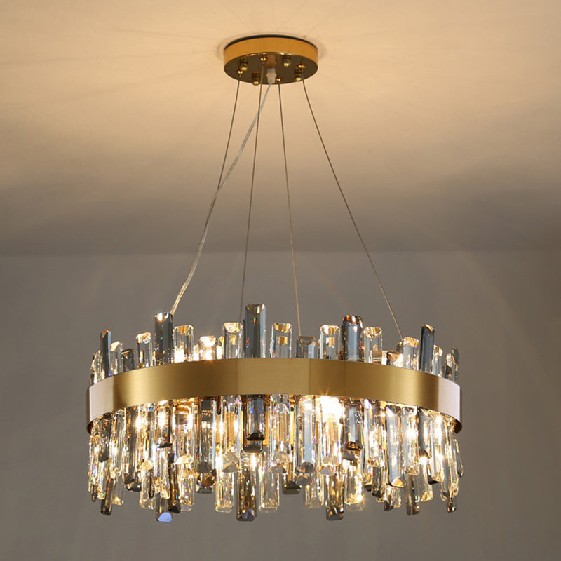 Round Shape Hanging Lights Crystal Modern Chandelier in Gold for Living Room