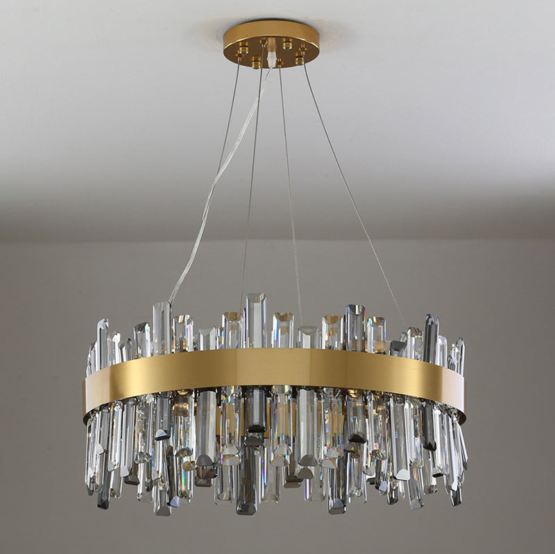 Round Shape Hanging Lights Crystal Modern Chandelier in Gold for Living Room