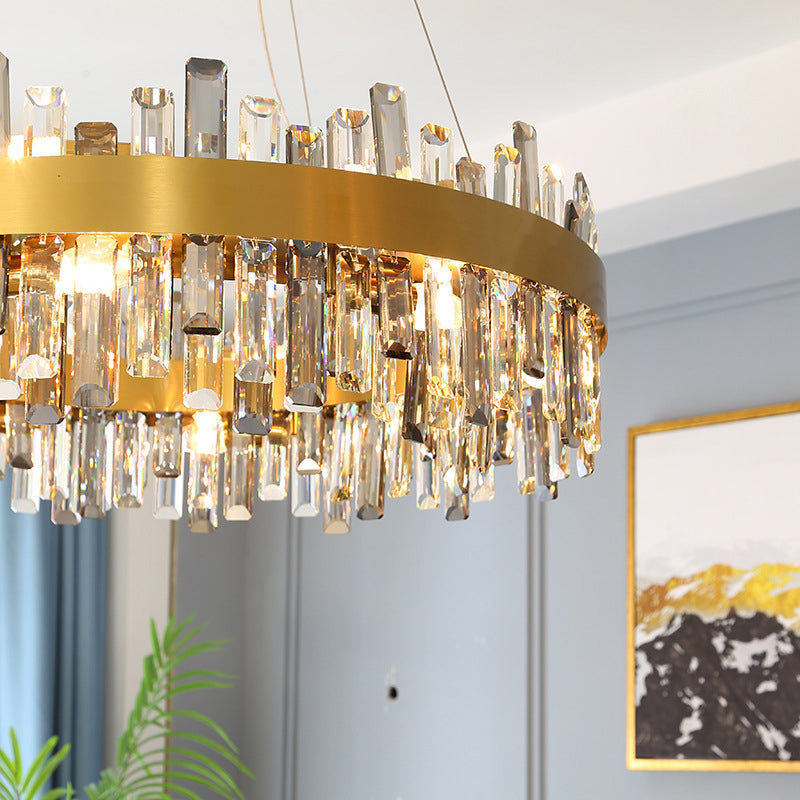 Round Shape Hanging Lights Crystal Modern Chandelier in Gold for Living Room