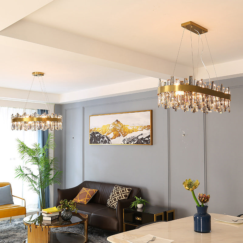 Round Shape Hanging Lights Crystal Modern Chandelier in Gold for Living Room