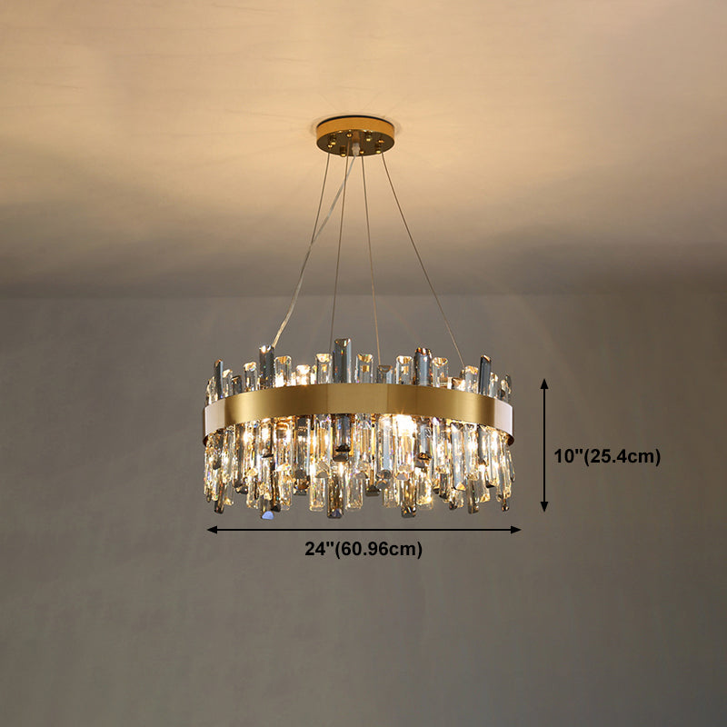 Round Shape Hanging Lights Crystal Modern Chandelier in Gold for Living Room