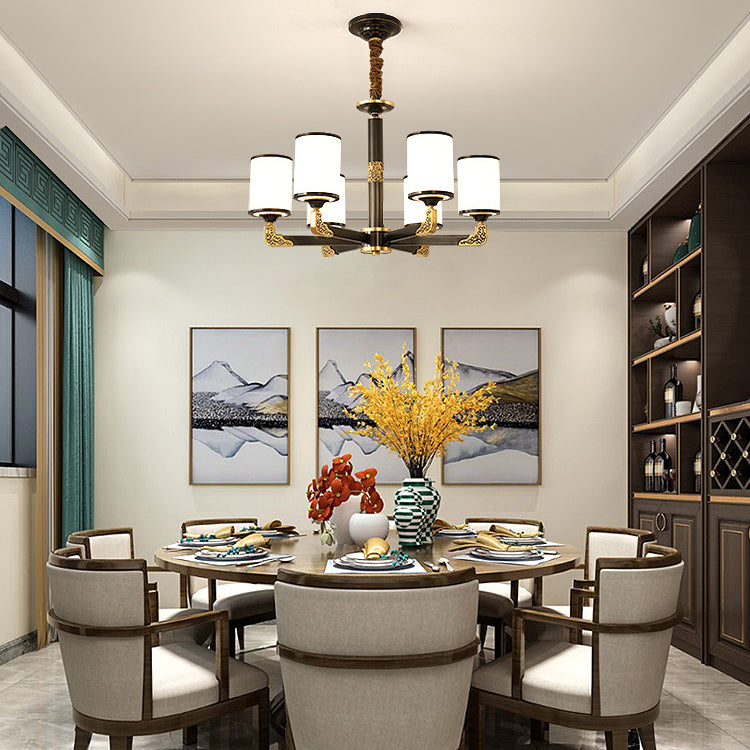 Modern Metal Pendant Light Cylindrical Glass Shade Chandelier Lighting for Bedroom