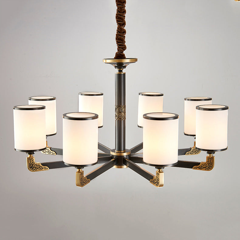 Modern Metal Pendant Light Cylindrical Glass Shade Chandelier Lighting for Bedroom