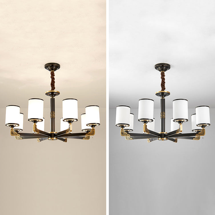 Modern Metal Pendant Light Cylindrical Glass Shade Chandelier Lighting for Bedroom