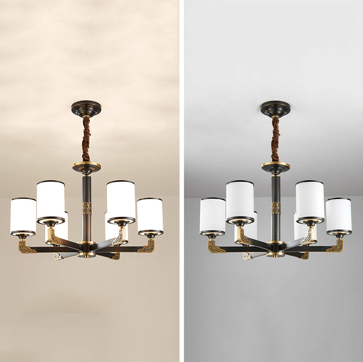 Modern Metal Pendant Light Cylindrical Glass Shade Chandelier Lighting for Bedroom