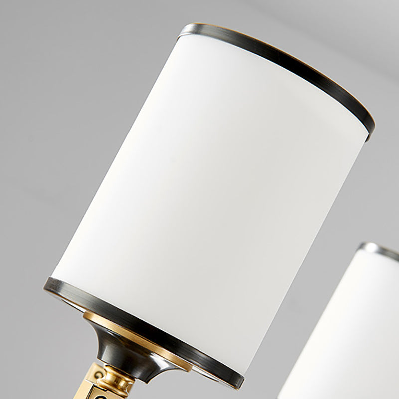 Modern Metal Pendant Light Cylindrical Glass Shade Chandelier Lighting for Bedroom