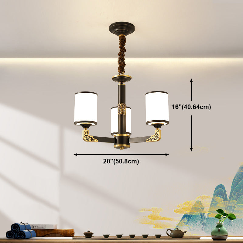Modern Metal Pendant Light Cylindrical Glass Shade Chandelier Lighting for Bedroom