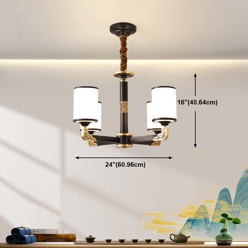 Modern Metal Pendant Light Cylindrical Glass Shade Chandelier Lighting for Bedroom