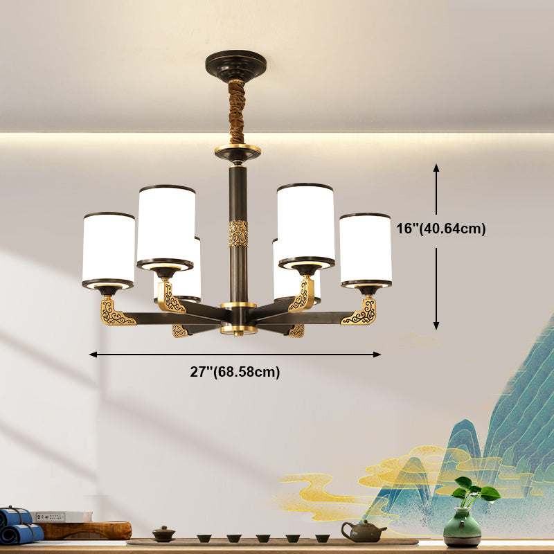 Modern Metal Pendant Light Cylindrical Glass Shade Chandelier Lighting for Bedroom