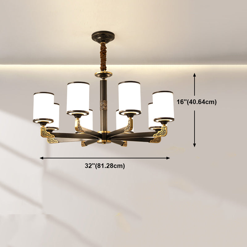 Modern Metal Pendant Light Cylindrical Glass Shade Chandelier Lighting for Bedroom