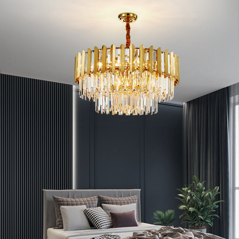 Modern Style Round Pendant Light Fixture Crystal Living Room Chandelier in Gold
