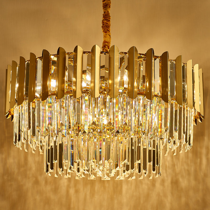Modern Style Round Pendant Light Fixture Crystal Living Room Chandelier in Gold