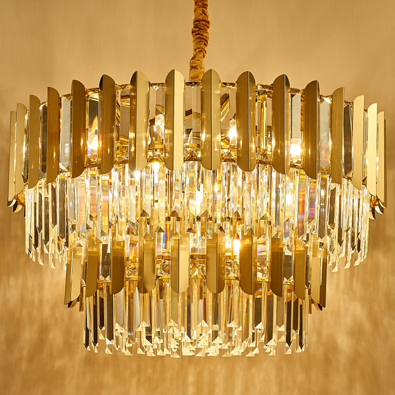 Modern Style Round Pendant Light Fixture Crystal Living Room Chandelier in Gold