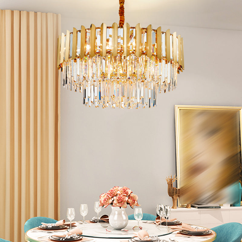 Modern Style Round Pendant Light Fixture Crystal Living Room Chandelier in Gold