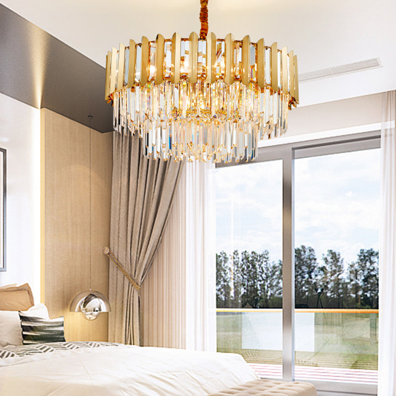 Modern Style Round Pendant Light Fixture Crystal Living Room Chandelier in Gold