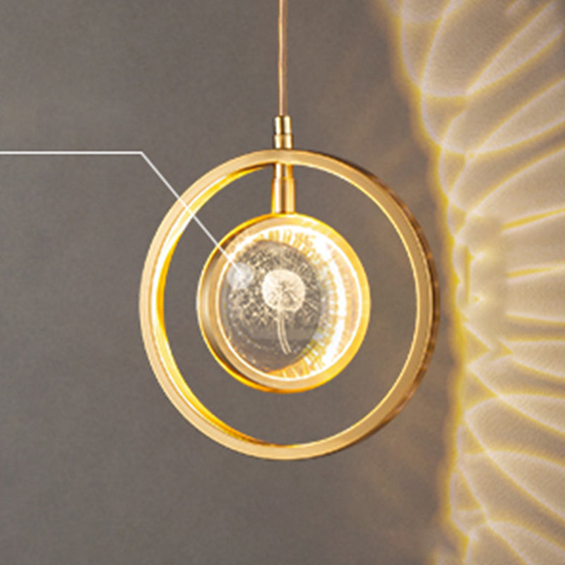 Forme sphérique de style moderne Hanging Light Crystal 1 Lumière Lumière suspendue en or