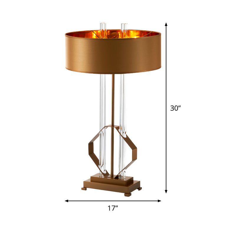Stofftrommel Task Light Moderne 1 Kopftischlampe in Gold mit Rechteck -Metallpodest