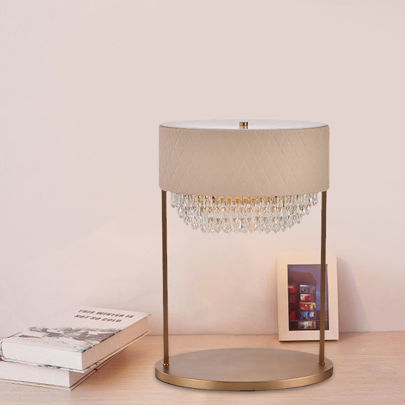 Lampe de bureau à plusieurs niveaux moderniste 1 bulbe à facette de table en cristal clair avec de l'ombre en cuir