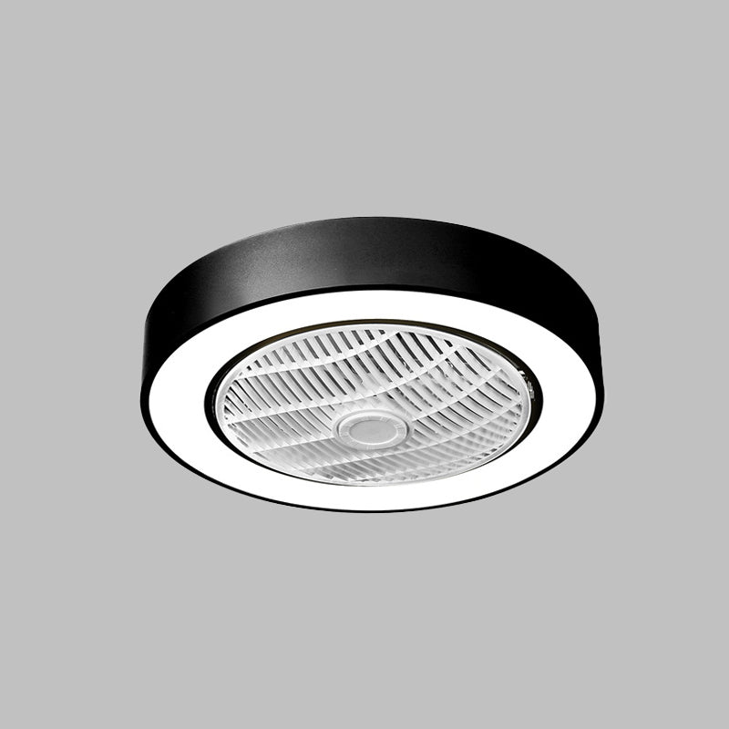 Moderne kreisförmige Lüfterleuchte -LED -Acryl -Halbflush -Halterung in Schwarz/Weiß mit 3 klaren Klingen, 21,5 "breit
