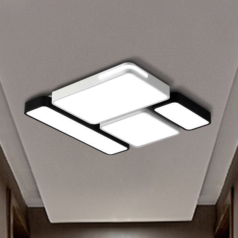 Simple Rectangle Ceiling Mount Light Acrylic Slim LED Ceiling Lamp in Black and White/White for Study Room