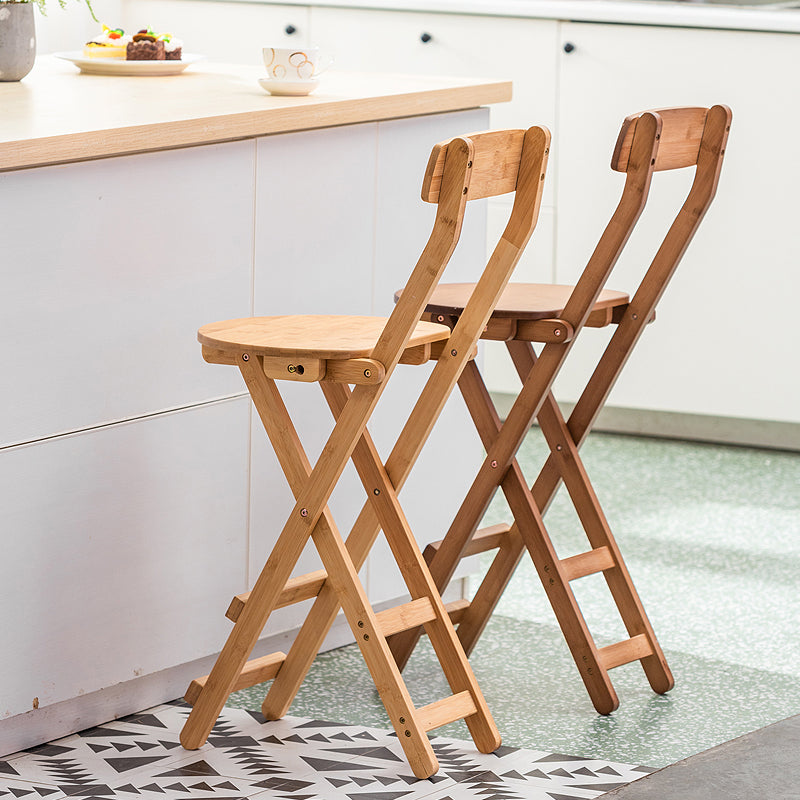 Contemporary Solid Wood Folding Bar Stool Indoor Barstools With Wood Seat and Low Back