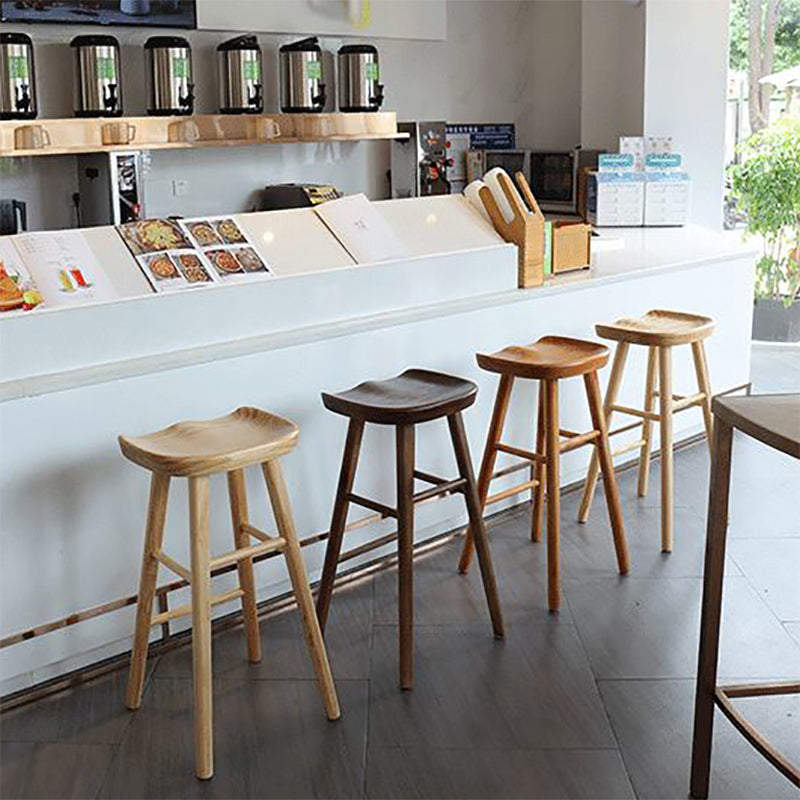Contemporary Solid Wood Bar Stool Indoor Bar Stool with Wood Seat and Footrest