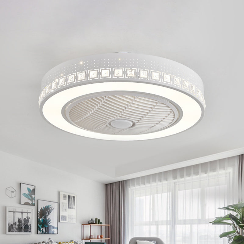 Ring Wohnzimmer Ventilator Lampen Modernismus Acryl LED 21,5 "breit weiße Halbflush -Halterung mit 3 Klingen