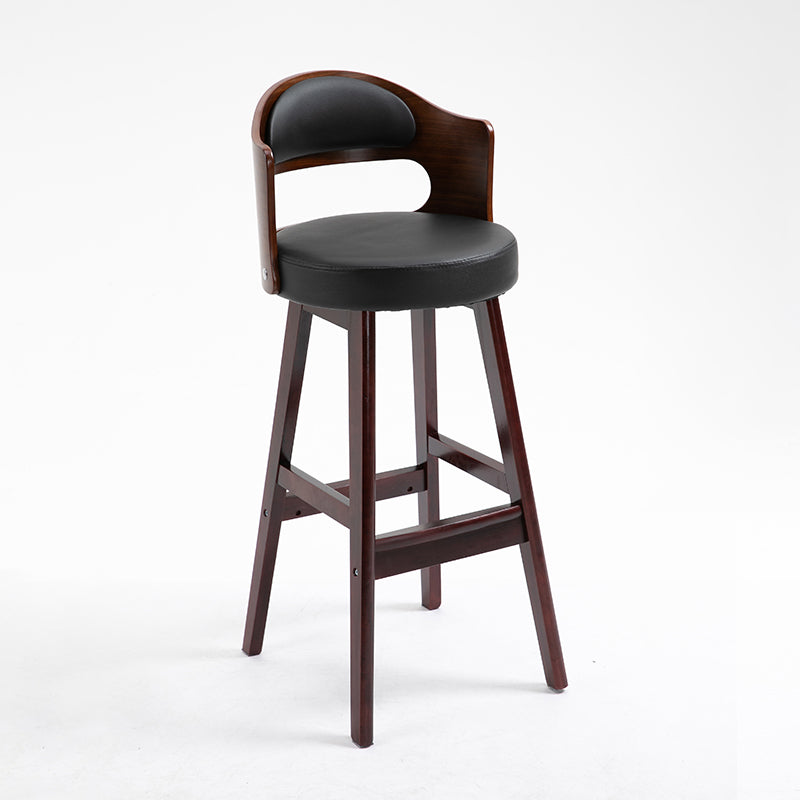 Taburetes de bar de madera industriales para interiores de cuero con asiento redondo