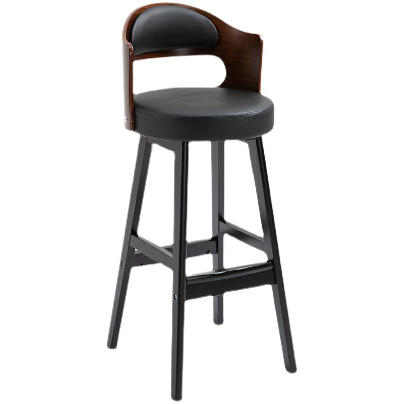 Taburetes de bar de madera industriales para interiores de cuero con asiento redondo