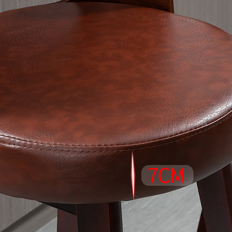 Taburetes de bar de madera industriales para interiores de cuero con asiento redondo