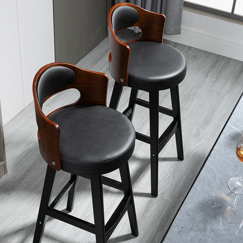 Taburetes de bar de madera industriales para interiores de cuero con asiento redondo