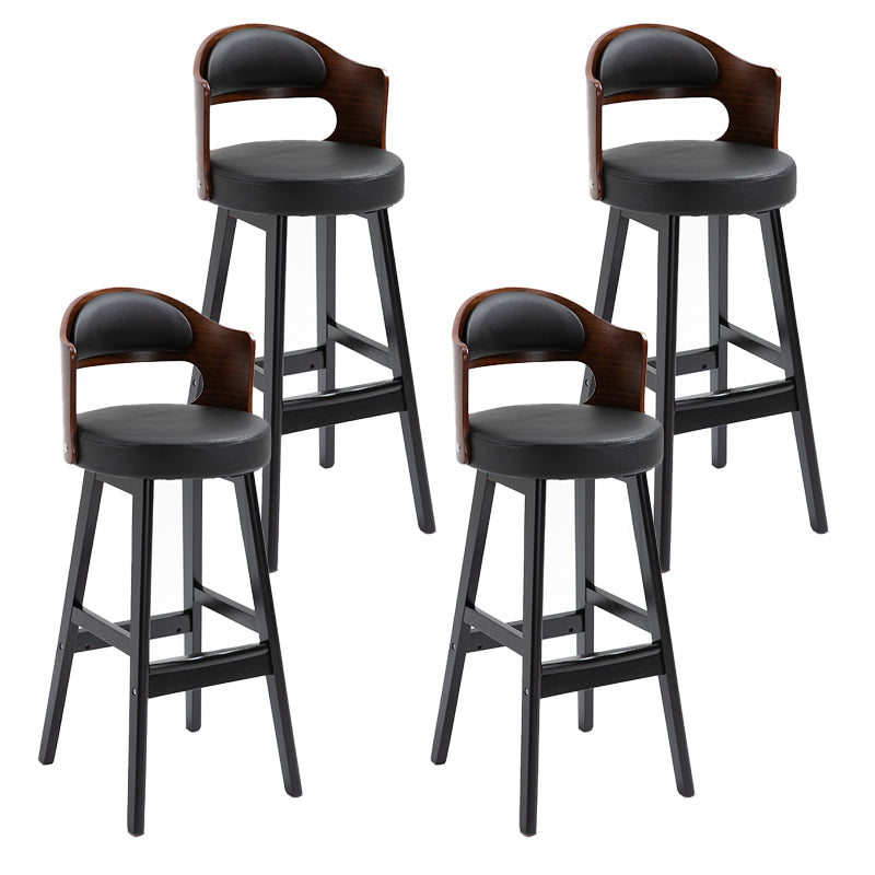 Taburetes de bar de madera industriales para interiores de cuero con asiento redondo