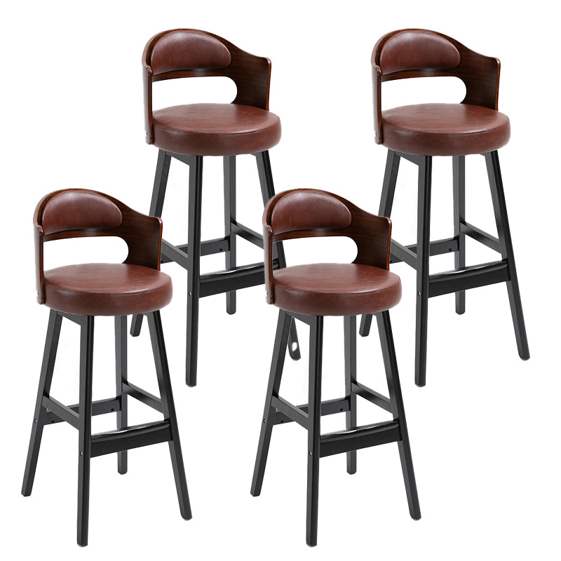 Taburetes de bar de madera industriales para interiores de cuero con asiento redondo