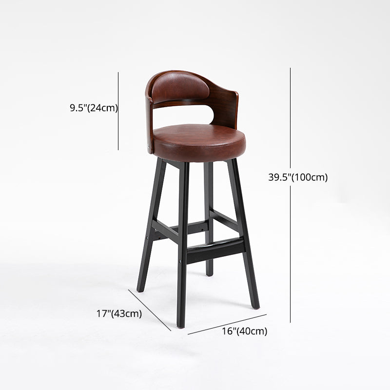 Taburetes de bar de madera industriales para interiores de cuero con asiento redondo