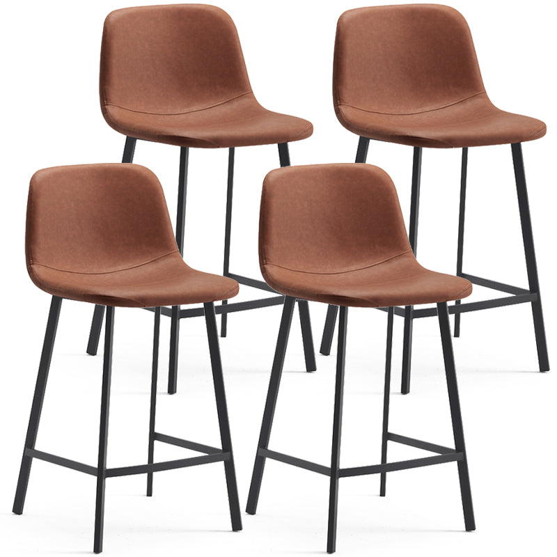 Zeitgenössische Barhocker aus Metall und Leder für den Innenbereich mit Eisenbeinen