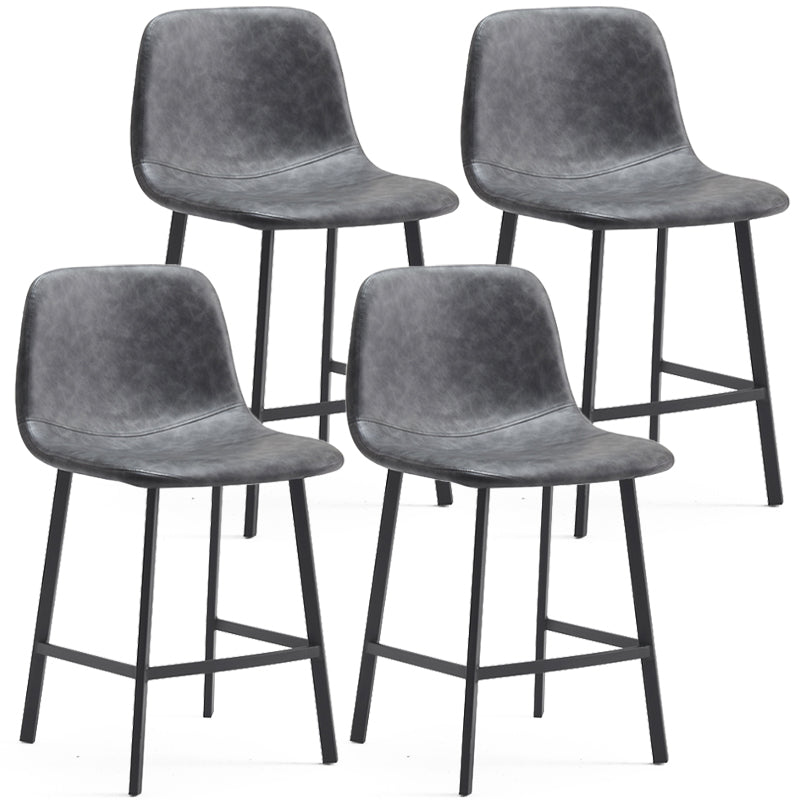 Zeitgenössische Barhocker aus Metall und Leder für den Innenbereich mit Eisenbeinen