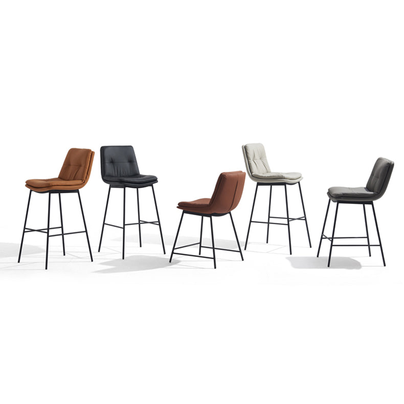 Contemporary Metal Leather Bar Stools Indoor Barstool with Iron Legs and Footrest