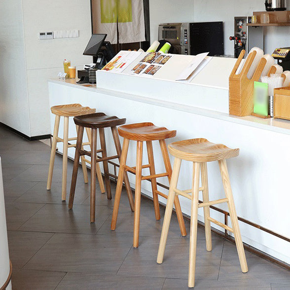 Industrial Style Bar-stool with Wooden Legs Saddle Seat Counter Stool for Kitchen Bar