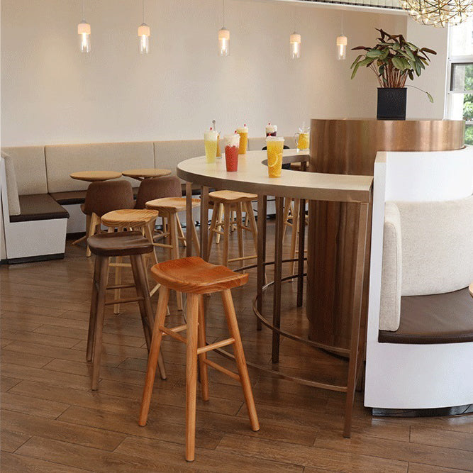 Industrial Style Bar-stool with Wooden Legs Saddle Seat Counter Stool for Kitchen Bar
