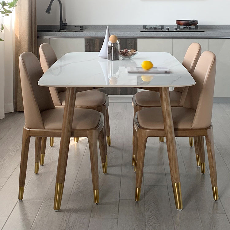 Mesa de comedor de piedra rectangular mesa de comedor de lujo tradicional con patas de madera