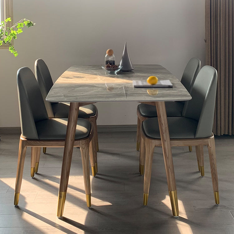Mesa de comedor de piedra rectangular mesa de comedor de lujo tradicional con patas de madera