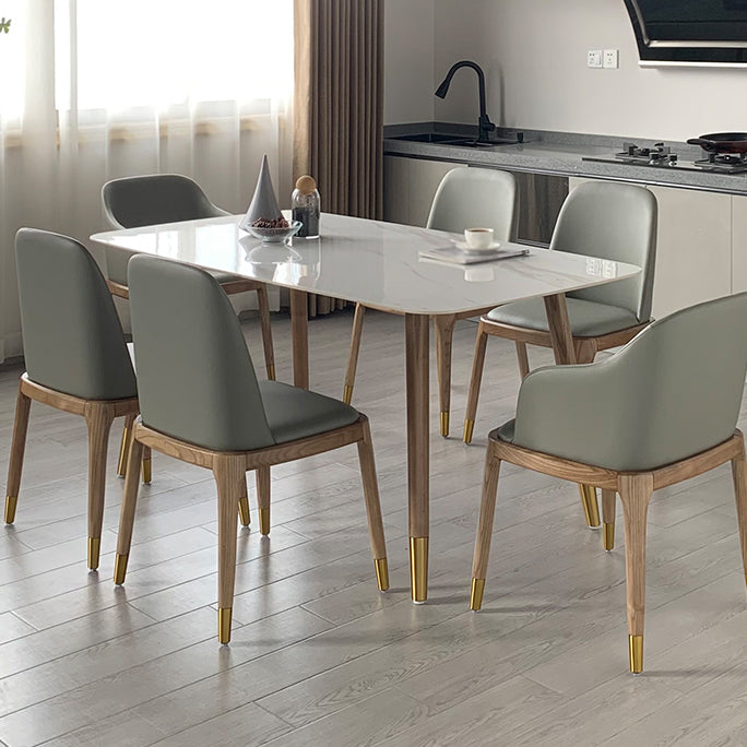 Mesa de comedor de piedra rectangular mesa de comedor de lujo tradicional con patas de madera